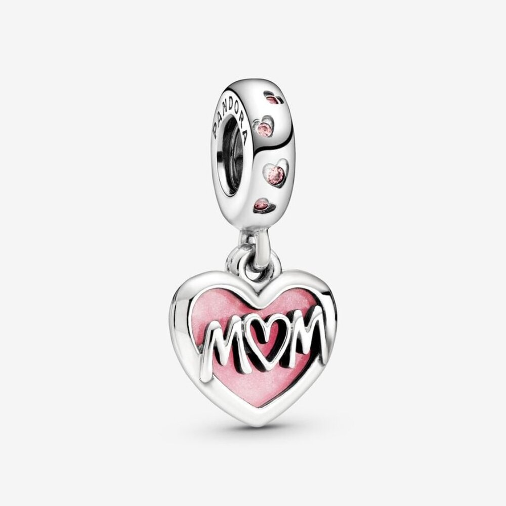 Mum sterling silver dangle with fancy fairy tale pink cubic zirconia and shaded